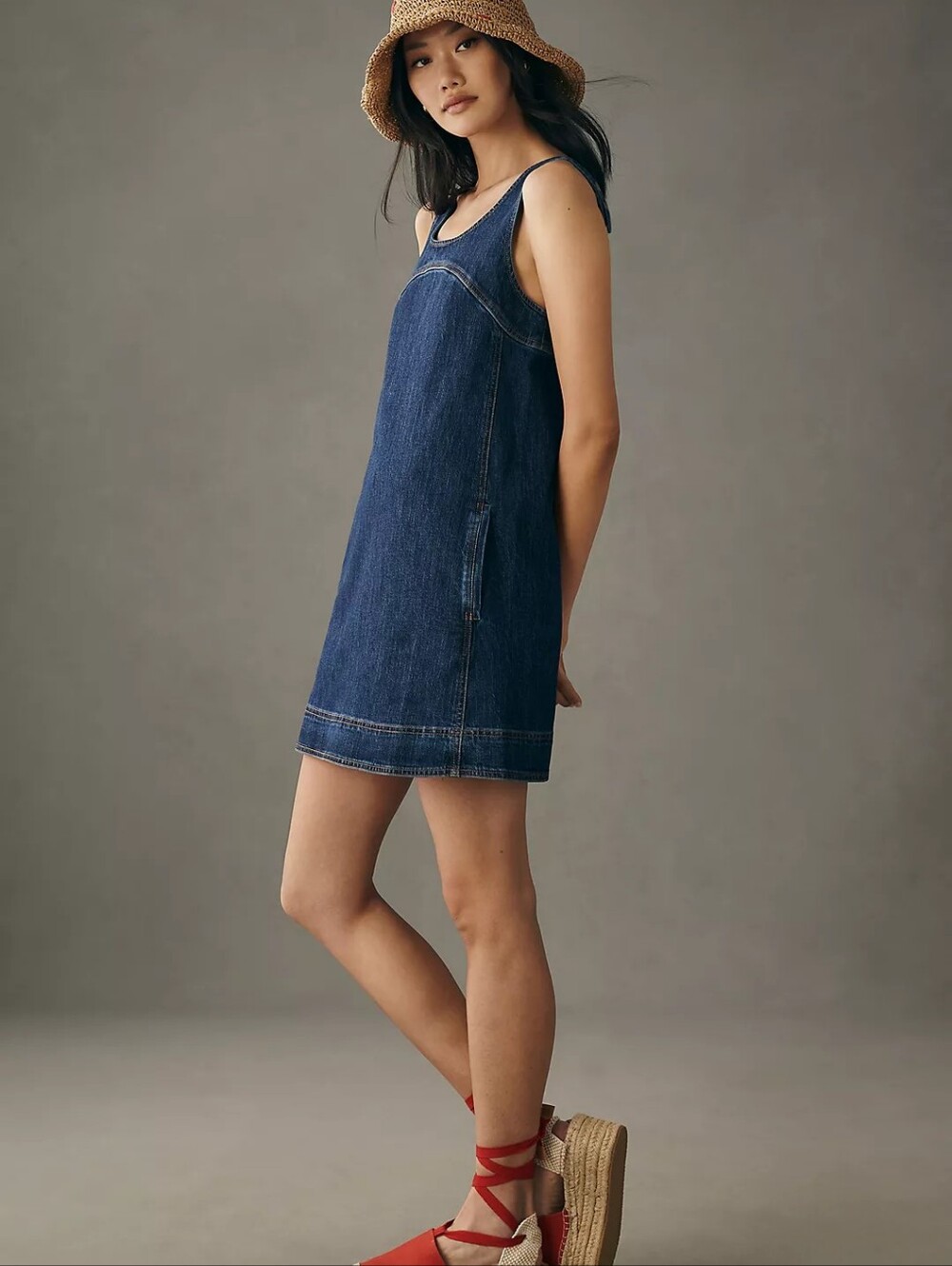 Anthropologie Pilcro Dark-washed indigo Denim Mini Shift Dress